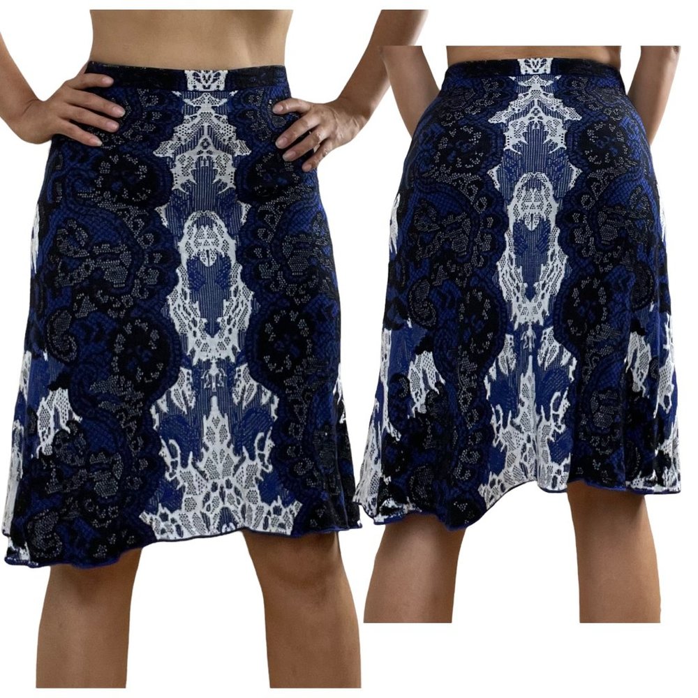 BCGMAXAZRIA Karlie Womens Skirt Small S Silk Blue Purple Black  A-line